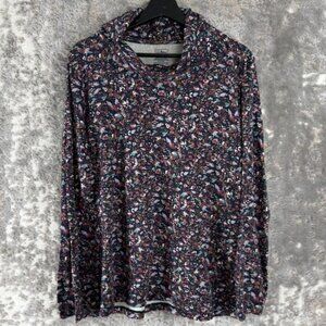 LL Bean Size XL Floral Print Supima Cotton Cowl Neck Top Colorful Long Sleeve